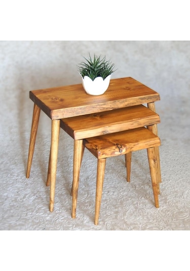 Doğal Ağaç Masif Kütük 3’Lü Zigon Sehpa (361414305)