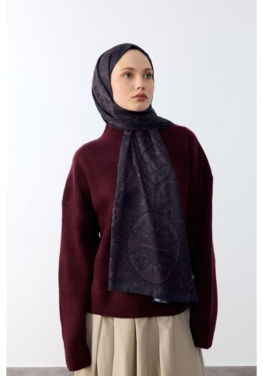 Mirsoy Scarf Mirayze Etnik Desen Şal Mürdüm