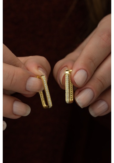 925 Ayar Gold Dikdörtgen Küpe Kadın Gümüş Küpe