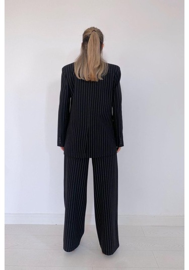 Siyah Çizgili Ceket - Yelek Ve Pantolon Takım Siyah