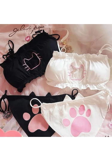 Kedi Kız Cosplay Sütyen Ve Külot Seti Kadınlar İçin Seksi İç Çok Renkli