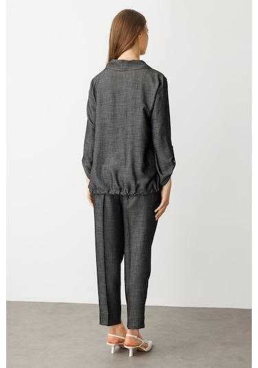 Ekol Kadın Büyük Beden Önü İşlemeli Trençkot 7568 Siyah Siyah