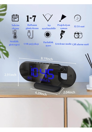 Çok Fonksiyonlu Led Projeksiyon Dijital Çift Alarmlı Saat Tarih