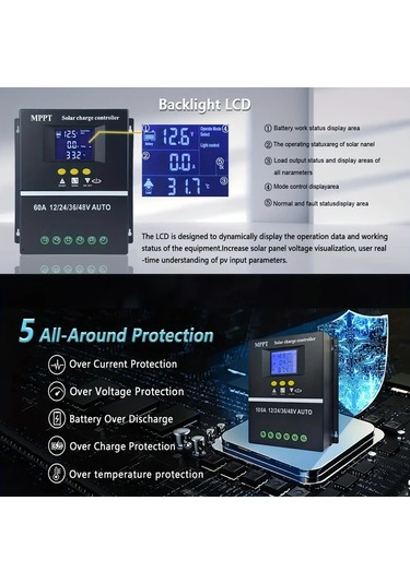 Elmpaly 60a 100a Yüksek Güçlü Güneş Enerjisi Şarj Kontrol Cihazı Çift Usb Port 12v 48v Pil Lcd Ekran
