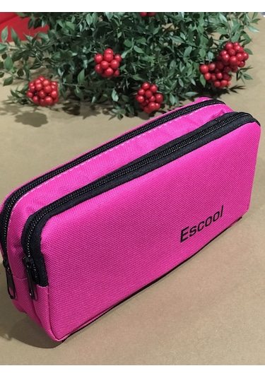 Rlx125 Escool Çift Bölmeli Fermuarlı Kalemlik Kalem Kutusu pembe