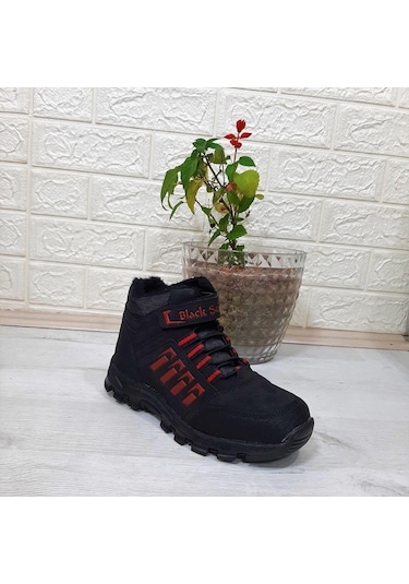 Black Sea 542 Siyah-kırmızı Kürklü Fermuarlı Cırtlı Erkek Çocuk Bot 001