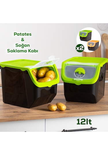 Porsima 1506 2'li 12l Çok Amaçlı Erzak Saklama Kutusu Sebzelik Ye