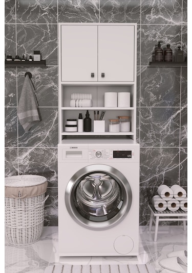 Dekorfim DF03103B Çamaşır Makinesi Üstü Düzenleyici Dolap