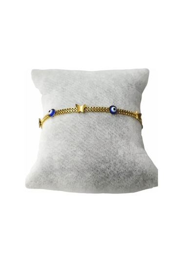 Çelik Kelebek Lacivert Göz Altın Renk Kararmaz Bayan Bileklik Çelik