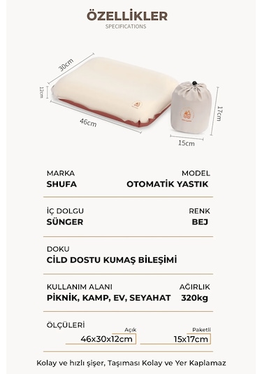 Shufa Otomatik Şişen Süngerli Yastık Çok Renkli