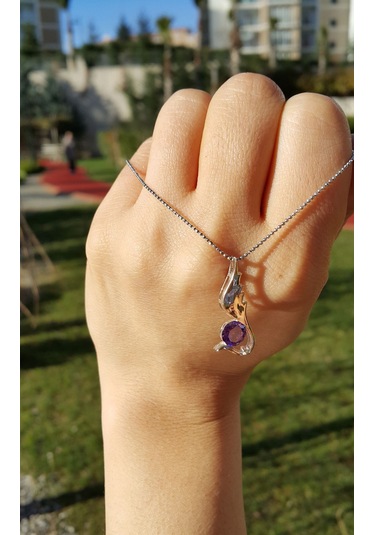 Chavin Ametist Taşlı Melek Kanadı Gümüş Kolye Ev98mr Gümüş