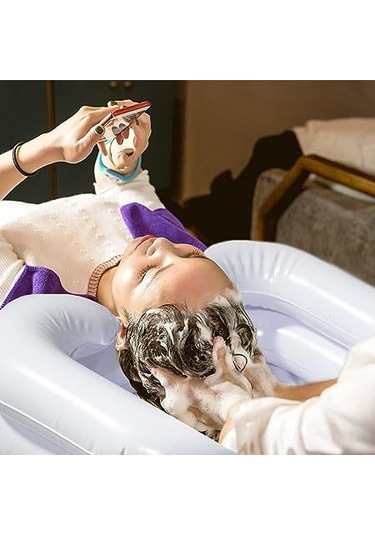 Mufunye Pvc Yatak Üstü Saç Yıkama Kabı, Hareket Engelliler İçin Portatif, Şişirilebilir, Boyun Destekli, Kolay Depolama, Yaşlı Bakıcılığı Gereçleri Diğer