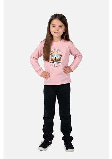 Fyk Kids Kız Çocuk 3'lü Yuvarlak Yaka Sweat Dreams Baski Detayli Alt-üst Pijama Takimi Çok Renkli