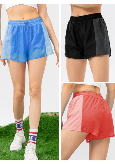 Aubyhe Kadın Spor Şortu Yüksek Bel Lastikli İç Cepli Döşemeli Yoga Koşu Eşyası Karpuz Kırmızısı, Mavi, Siyah Seçenekli Karpuz Kırmızı