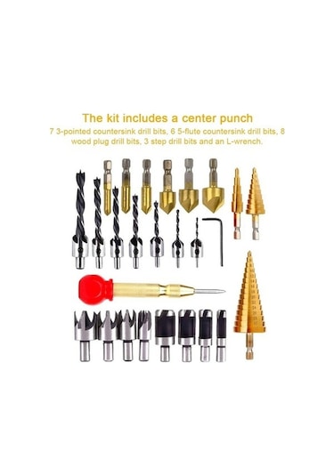 Tongxida 26 Adet Ağaç İşleme Pah Delme Aracı Havşa Matkap Uçları Profesyonel İşçiler İçin