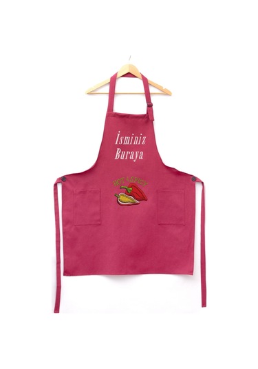 Mutfak Önlüğü Kişiye Ve İsme Özel Nakışlı Mutfak Önlüğü Biber02 Farklı Renkler Bordo