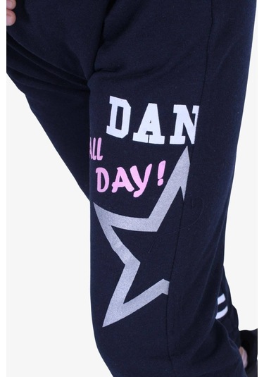 Fyk Kids All Day Yazı Baskılı Kız Çocuk Eşofman Altı Lacivert