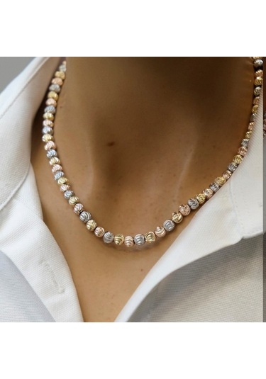 Kadın Dorika Taşlı Altın & Rose & Gümüş Renkli Kolye Renkli