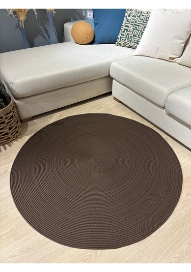 Jüt Yuvarlak Hasır Görünümlü Klasik Halı Kilim Kahverengi