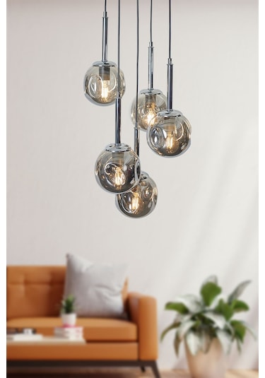 Mona 5 Li Krom-siyah Metal Gövde Füme Camlı Tasarım Lüx Sark... Krom