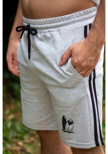 Erkek Gri Beyaz Alt Üst Takım Pamuklu Rahat Yumuşak Dokulu Şort Takım 23eest0171 001