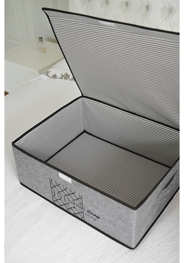 Keçe Kapaklı Çok Amaçlı Baza Kutu Gri 50x40x19cm