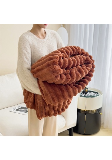Tavşan Yünü Battaniyesi: Flanel Ofis Araç Küçük Battaniye-kahverengi 200 120 Kahverengi