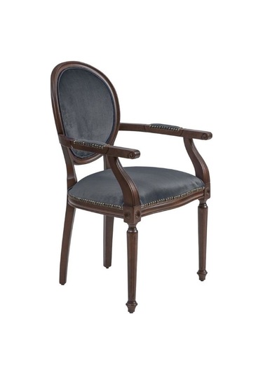 Madalyon Kolçaklı Ahşap Klasik Sandalye Ceviz - Gri