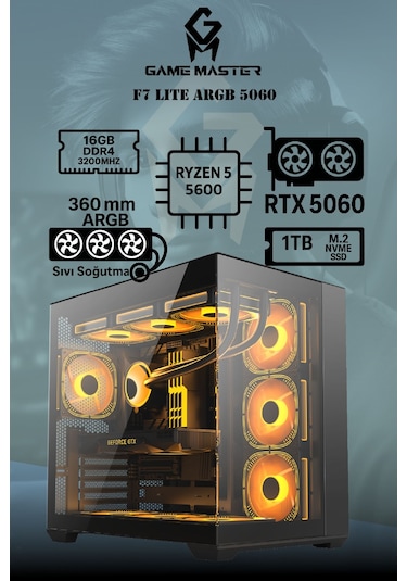 Game Master F7 Lite Argb 5060 R5-5600 16 GB 1 TB SSD RTX5060 Dos Dizüstü Bilgisayar