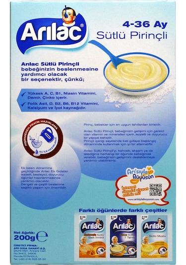 Arılac Instant Sütlü Pirinçli 4-36 Ay Kaşık Maması 200 G