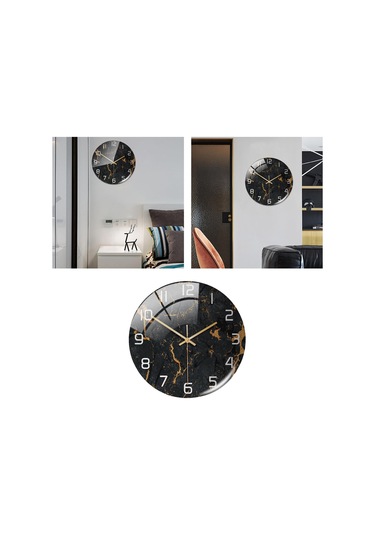 Suntek Mermer Dokulu Yuvarlak Pille Çalışan Ofis İçin İskandinav Tarzı Duvar Saati Siyah