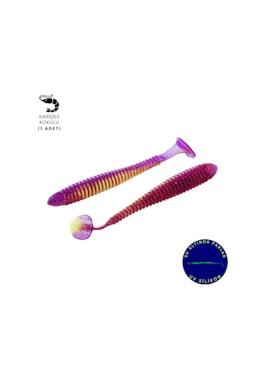 Silikon Kurt Yem - 4,2g 105mm - Turna/levrek Silikonu - 1 Adet - Mor/yeşil - Karides Kokulu