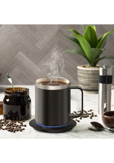 Fochsia 10 Saat Otomatik Kapama Usb Çalışan Isıtmalı Kahve Kupası Ve Isıtıcı Set Siyah