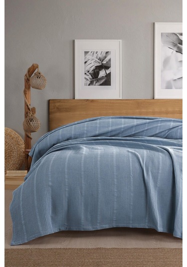 Tek Kişilik Waffle Pike 160x230cm, %100 Pamuk, Petek Tasarım, Mavi Renk Mavı Mavi