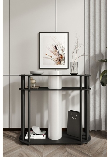 Ravilo Cruise Dresuar Dekoratif Raflı Lambader Siyah Siyah