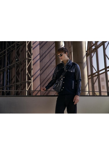 Ncs Jeans Erkek Gömlek Suni Deri Ve Triko Karışımlı Overshirt Siyah 7348 Siyah