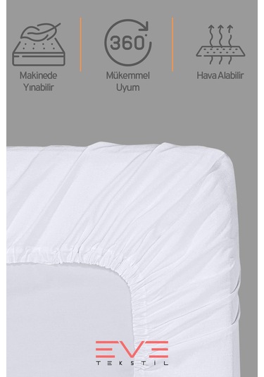 Eve Tekstil Fitted Yüksek Kaliteli Penye Kumaş Tek Kişilik Lastikli Çarşaf Beyaz