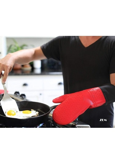 Profesyonel Silikon Fırın Eldiveni, Kırmızı, Zem