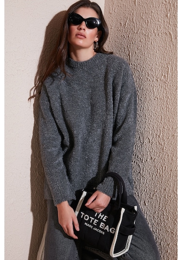 Lela Regular Fit Dik Yaka Yumuşak Dokulu Triko Bayan Kazak 4616222 Antrasit