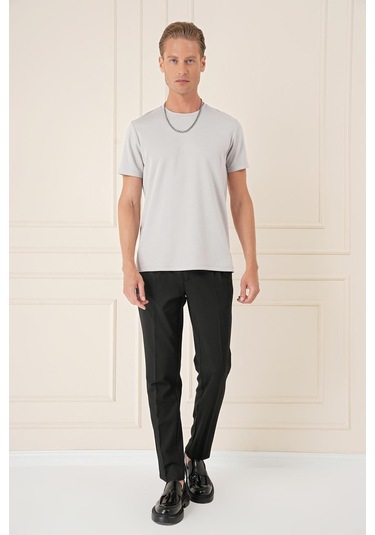 Comfort Fit Bisiklet Yaka Esnek Pamuk Casual Gri Tişört Ts 885 Gri