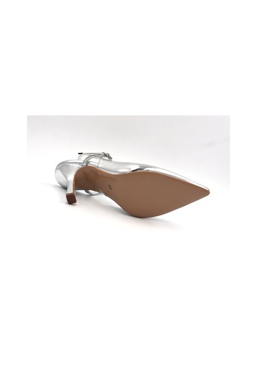 Beyaz London Kapalı Burun Topuklu Kadın Ayakkabı Gumüş Gumüş