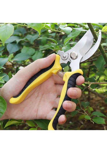 Hfambition Bahçe Budama Makasları Sk-5 Çelik Bıçaklı Ergonomik Silikon Saplı Manuel Giyotin 7.5 İnç Sarı-siyah Bitki Dal Kesici