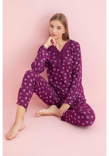 Pijamerry Kadın Dantel Yaka Bambu Uzun Kol Pijama Takımı 5206 - 1 Adet 001 Pijamerry Kadın Dantel Yaka Bambu Uzun Kol Pijama Takımı 5206 - 1 Adet 001