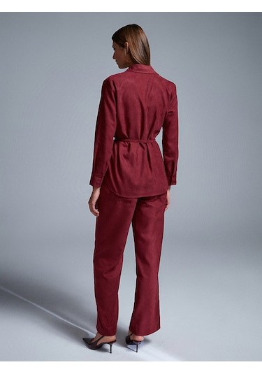 Dilvin 50518 Kemerli Süet Gömlek-bordo Bordo