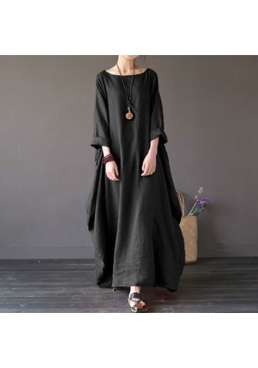 Toridas Keten Rahat Baharlık Salaş Panço Kadın Elbise Ln1040siyah 001
