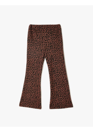 Koton İspanyol Paça Pantolon Leopar Desenli Beli Lastikli Kahverengi Desenli 5wkg40239ak Kahverengi Desenli