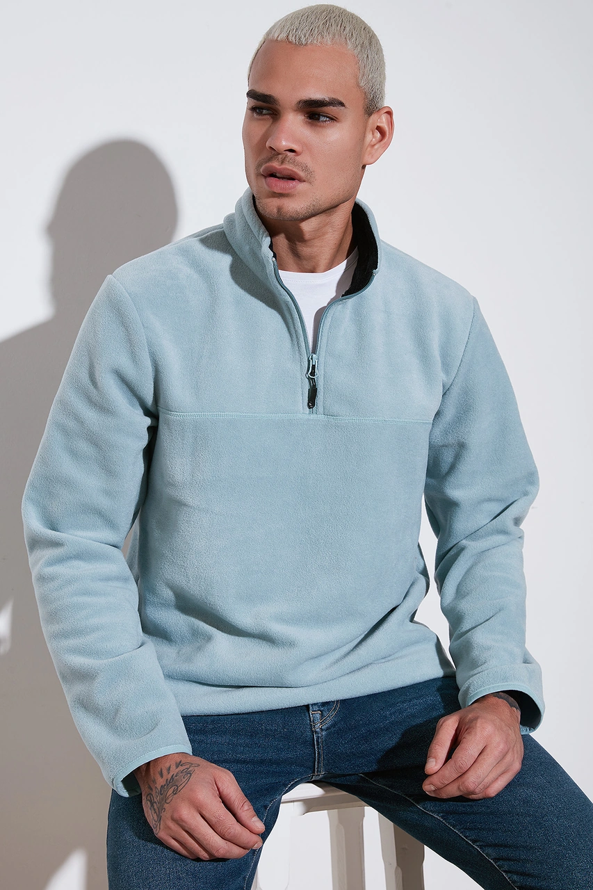 Buratti Regular Fit Anti-Pilling Tüylenme Yapmayan Dik Yaka Şardonlu 2'Li Paket Erkek Polar 5896700S2 Lacivert-Mint