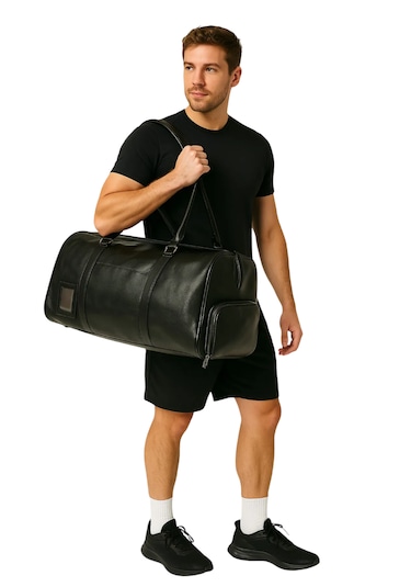 Seyahat Çantası Ayakkabı Bölmeli Spor Deri Siyah