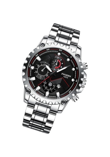 Novahub Fngeen 5757 Erkekler Su Geçirmez Spor Moda Paslanmaz Çelik Saat Beyaz Çelik Siyah Yüzey Çok Renkli Desen Çok Renkli