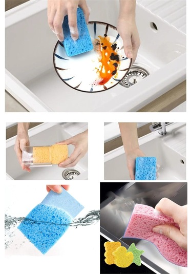 Sıkıştırılmış Selüloz Süngeri Çizilmez Doğal Bulaşık Süngeri Bulaşık Temizlik Süngeri 3 Adet